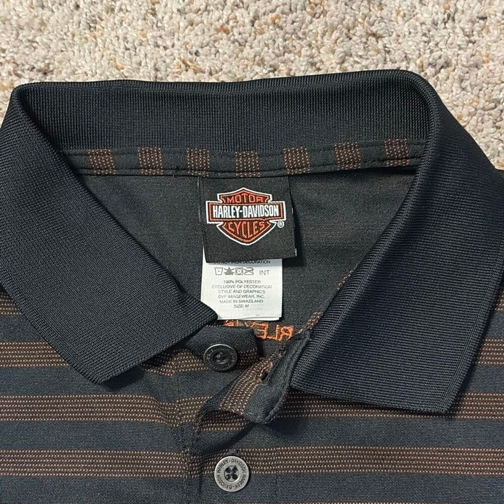 Harley Davidson Brown Striped Short Sleeve Polo Shirt Medium Okoboji IA - Picture 4 of 7